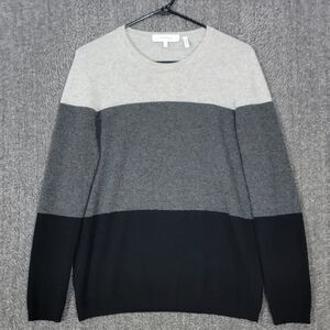 LARK & RO Sweater Womens L Gray Black 3-Tone Colorblock 100% Cashmere Crewneck